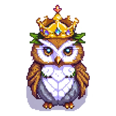 pixel art crowned owl, simple and cute sticker