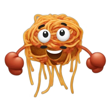 Spaghetti and meatballs with a face, arms and legs, doing something random sticker