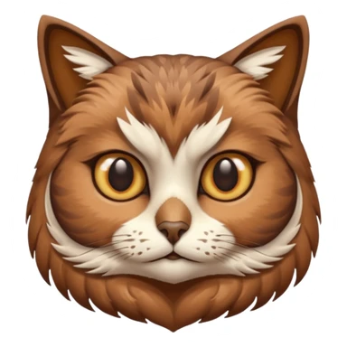 An cats head with a brown on top of the head of the cat the cats head infused with an white owls body with brown wings sticker