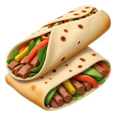 Cinematic Realistic Shawarma Dish Emoji, showcasing spiced, succulent meat wrapped in flatbread with fresh vegetables rendered with lifelike detail and dynamic, appetizing lighting. sticker