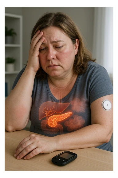 Donna con insulino resistenza e infiammazione cronica nel corpo. immagine realistiche sticker