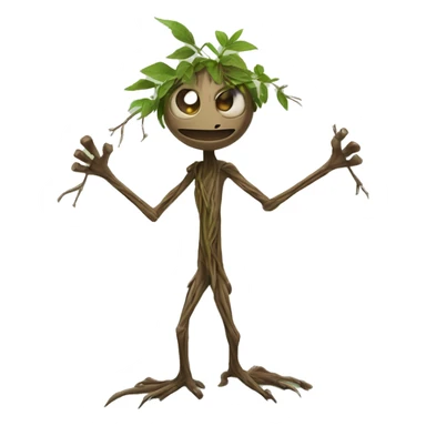 bowtruckle: small tree-sticked magical beast with long sharp fingers (two on each hand), brown eyes, and a general appearance of a flat-faced stick figure made of bark and twigs sticker