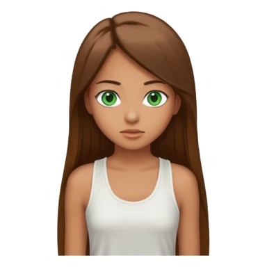 A girl with long brown straight hair, green eyes, and a white tank top; she doesn't have bangs. tan skin sticker