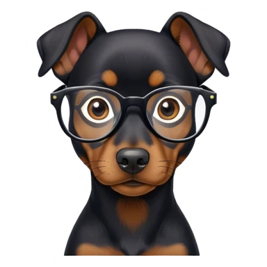 A stylish black german pinscher wearing glasses sticker