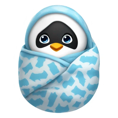 Swaddle Infant blue eyes in blanket with penguin pattern sticker