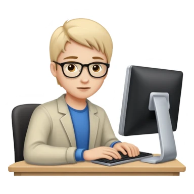 young programmer working at the computer, determined sticker