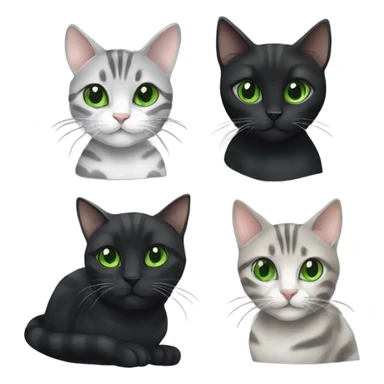 grey tabby cat and black cat with green eyes  sticker