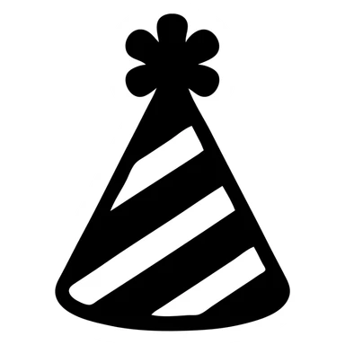 party hat, solid icon style, bold black fill, simple silhouette sticker