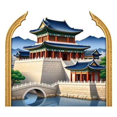 Cinematic Realistic Gyeongbokgung Palace Landmark Emoji, depicted with regal historic architecture rendered with intricate detail and majestic, dynamic lighting. sticker