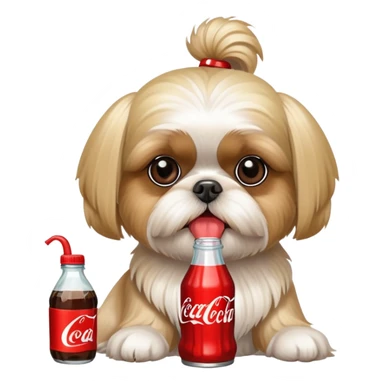 Blonde Shih Tzu with a Coke bottle sticker