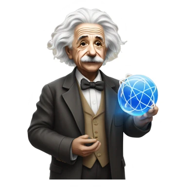 Albert Einstein holding a model of an atom sticker
