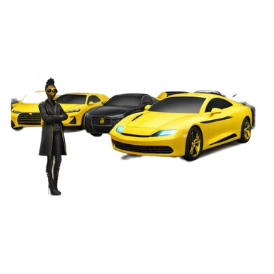yellow cyber punk in front luxury cars sticker