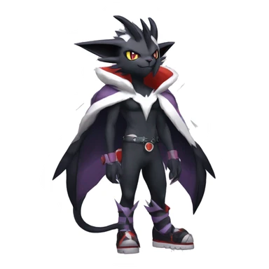 Cool Anthro Black Noivern-Absol-Litten-Pokémon with edgy stripes hoodie spiked collar punk Full Body sticker