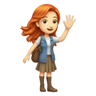 Redhead girl waving sticker