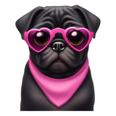 Black pug wearing heart shaped pink glasses  sticker