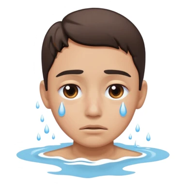 Person standing in pool with tears sticker