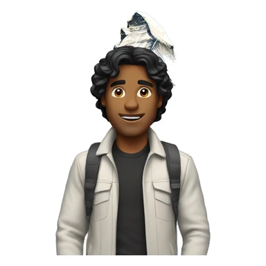 a white man with black hair standing infront of the matterhorn sticker