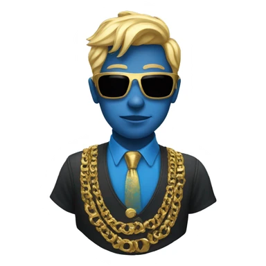 A blue person with gold hair and a gold sunglasses  sticker