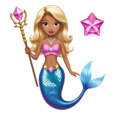 Brown skin blonde hair barbie mermaid with pink diamond tail and wand  sticker