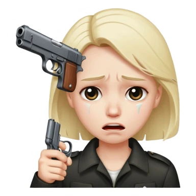 sad face with a gun pointed to its head sticker