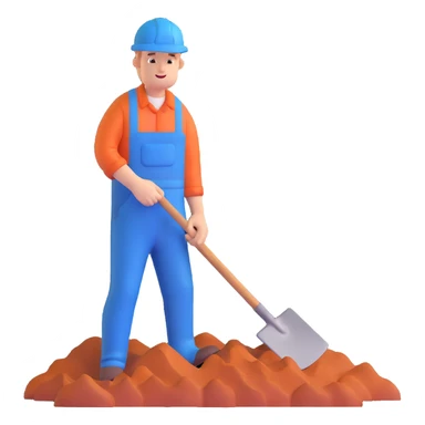man digging with a shovel, wearing blue overalls sticker