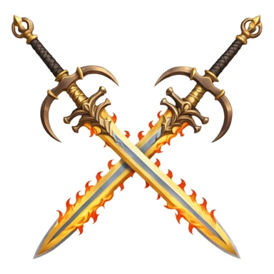 Two powerful on fire fully golden fiery royal crossed swords sticker