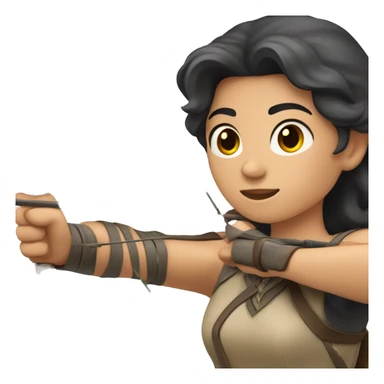 a male archer aiming with a bow in her hand but no arrow, dark hair, bright skin, sticker