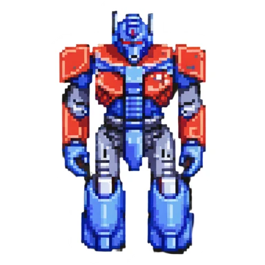 Optimus Prime pixel art robot, blocky shapes, classic color scheme sticker