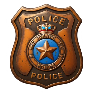 solarpunk - aesthetic brilliant divine lighting, oil paint - vintage police badge rusty and perforated sticker