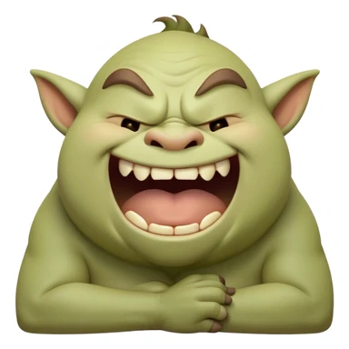 Cinematic Cute Yawning Ogre Portrait Emoji, with a surprisingly cuddly, rotund figure in soft earthy greens and browns, head tilted back in a big, gentle yawn exposing a set of comically oversized teeth, simplified yet irresistibly adorable, highly detailed with a soft glowing outline that captures the sleepy charm of a friendly ogre after a long day of gentle mischief! sticker