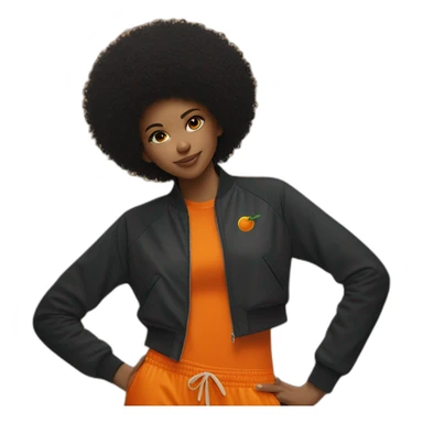 Fille blance avec un afro orange et un t-shirt nike sticker