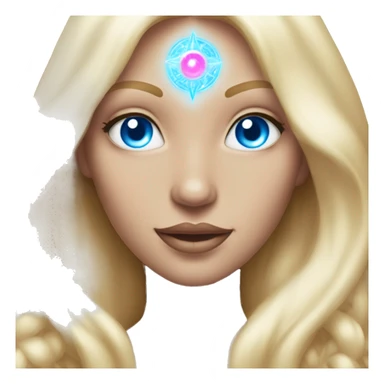 magical diva with thin pink andromedan face long blonde hair and blue eyes glowing third eye sticker
