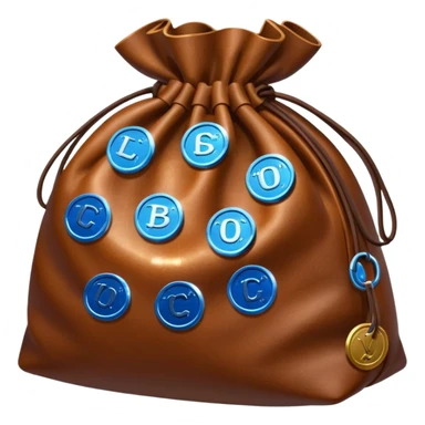 blue coins inside a brown leather bag  sticker