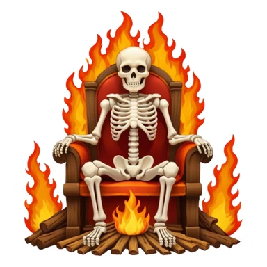 A skeleton sitting on a throne. Throne on fire around him sticker