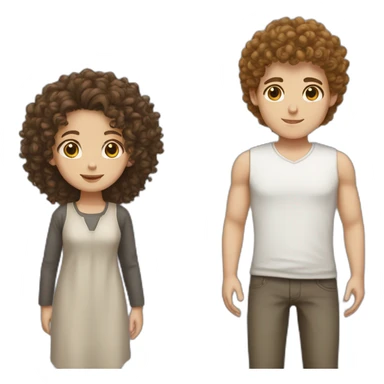 tall boy curly hair and short girl white skin brown hair sticker