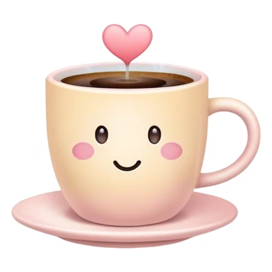 A cute coffee cup that emits warm steam, soft pastel colors, cozy and inviting, with a heart on top of the cup sticker