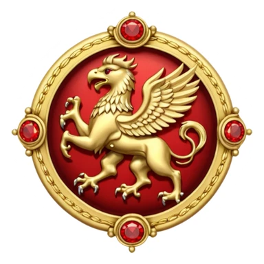 Golden griffin crest / brosch in a circle with red gems and no background sticker