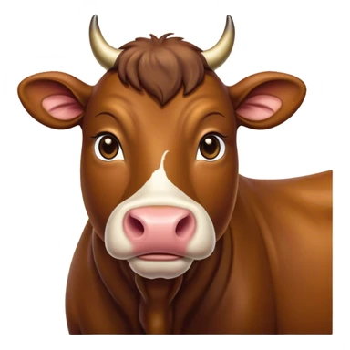 Cinematic Noble Brown Cow Portrait Emoji, Poised and regal, with a large, sturdy build and a smooth, well-groomed deep brown hide, deep-set soulful brown eyes, Simplified yet sharp and sophisticated features, highly detailed, glowing with a soft, dignified glow, high shine, intelligent and calm, stylized with an air of pastoral majesty, focused and attentive, soft glowing outline, capturing the essence of a watchful and confident bovine guardian, so majestic it feels as though it could amble out of the screen with effortless authority! sticker