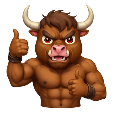 Angry bull emoji showing thumbs up (Like) sticker