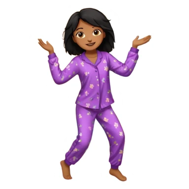 generate a pretty bratz brown skinned girl with messy black hair in pyjamas dancing in room sticker