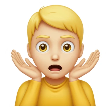 Yellow face emoji strangling itself with 2 arms crossed and hands saround neck and eyes looking up in fear sticker