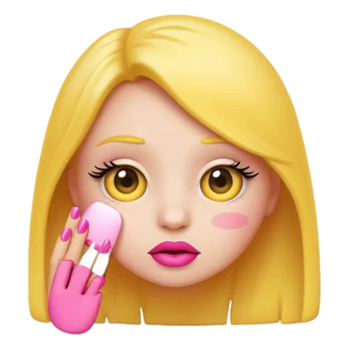 Cute shy emoji with long lashes, big pouty lips, pink nails, black background, same style as original emoji, not human sticker