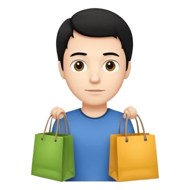 a white man black hair with clothing shopping bag sticker