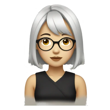 a japanese girl wearing gold round glasses and black medium length hair sticker