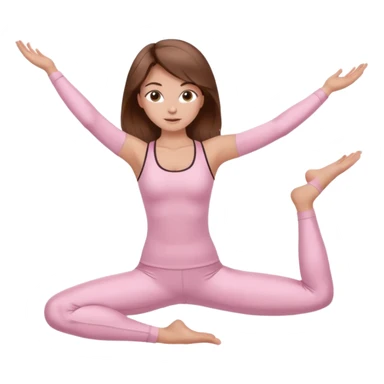 brown hair girl wearing light pink pilates clothes, silk beautiful medium hair and brown eyes, hands down sticker