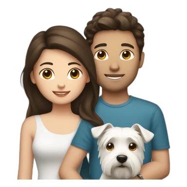 Brunette girl and brunette boy with westie sticker