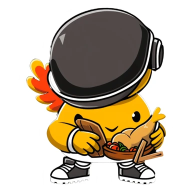 PUBG player with Level 3 helmet celebrating with roasted chicken dinner trophy sticker