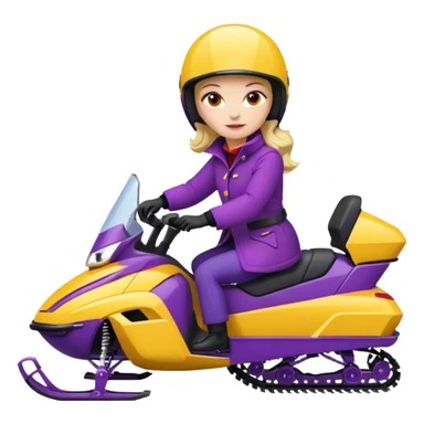 Woman wearing red coat  on purple and yellow snowmobile sticker