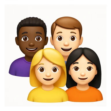 A 3D emoji in iOS emoji aesthetic style showing a small group of people standing together, smiling and facing forward, diverse appearances, friendly expressions, glossy Apple-style finish, clean white background

 sticker