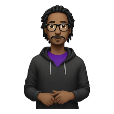 with mustache Black digital creator with glasses and black locs and purple sweatshirt sticker